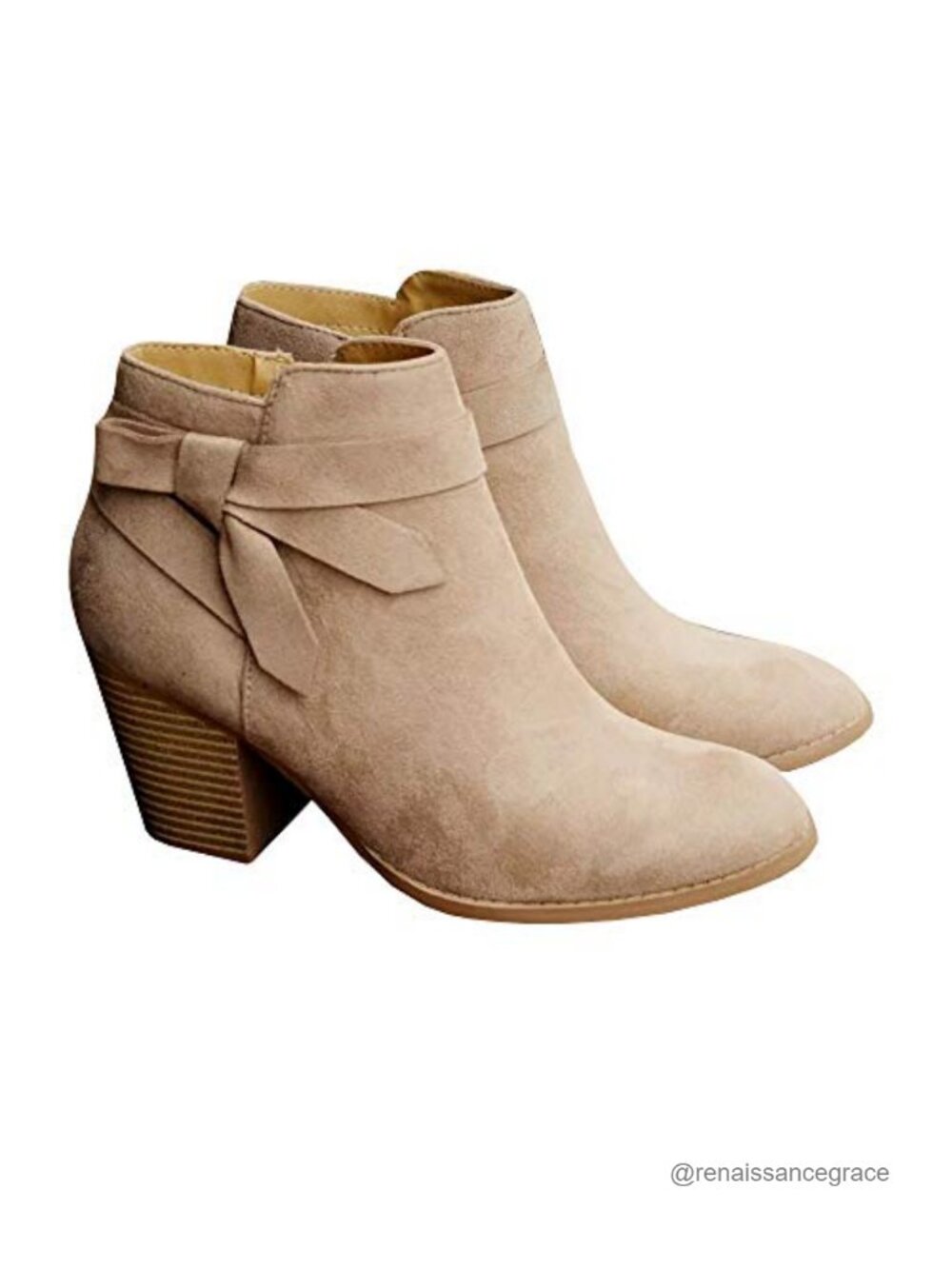 Faux Suede Tie Knot Chelsea Ankle Boots Stacked Heel Booties